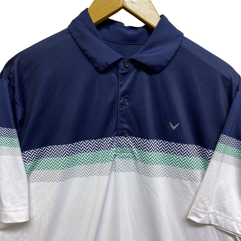Callaway Performance Polo Mens Medium Navy White Chevron Stripe Opti-Dri Golf
